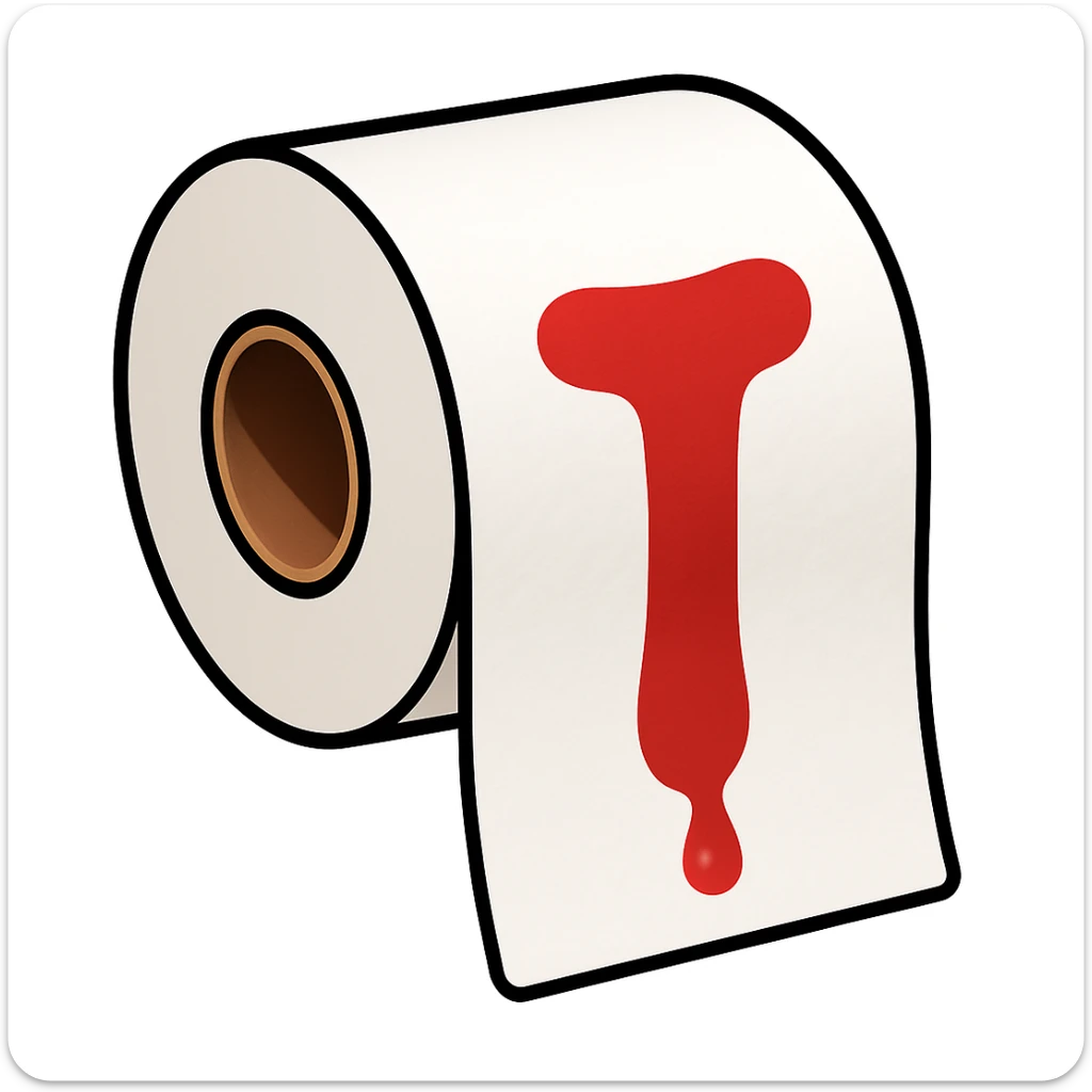 Enhance the emoji style image of toilet paper with blood dripping, making the blood more apparent while maintaining the emoji style. sticker