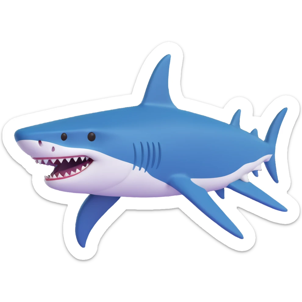 Edit the shark emoji in the smooth, cartoonish, 3D emoji style to be a dark moderate blue color. Remove legs and sneakers. The shark should be facing left with no background. sticker