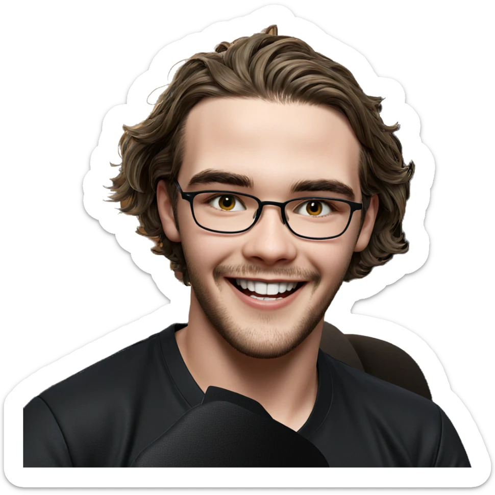 smiling boy in black shirt sticker