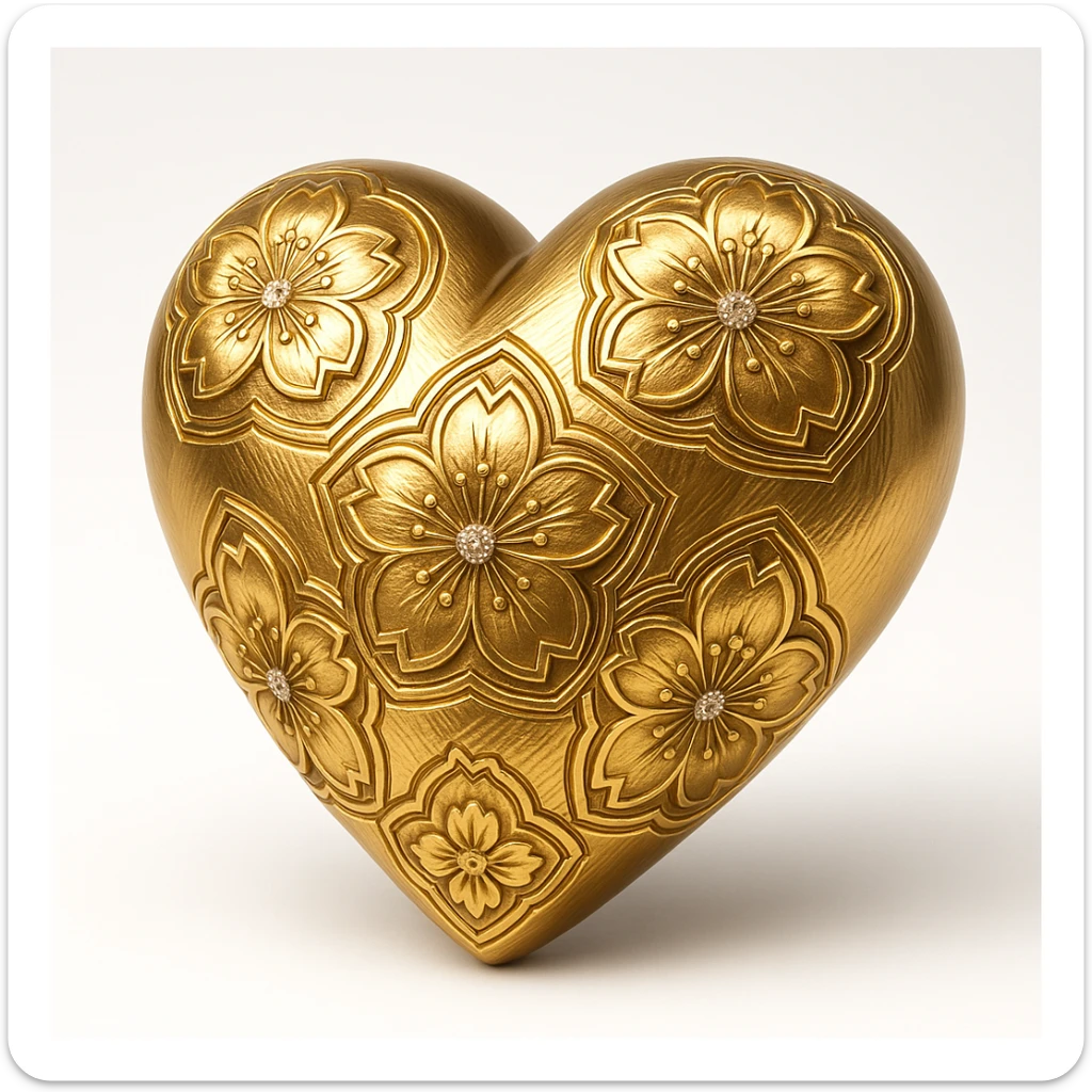 heart with sakura and silver accents sticker