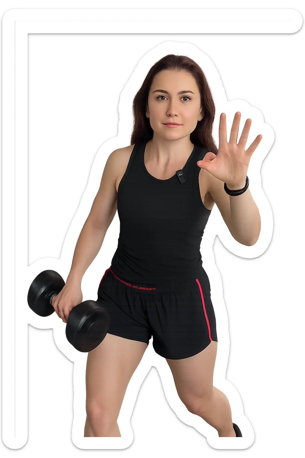 Allenamento ad alta intensità donna mentre fa pesi con in mano due manubri sticker