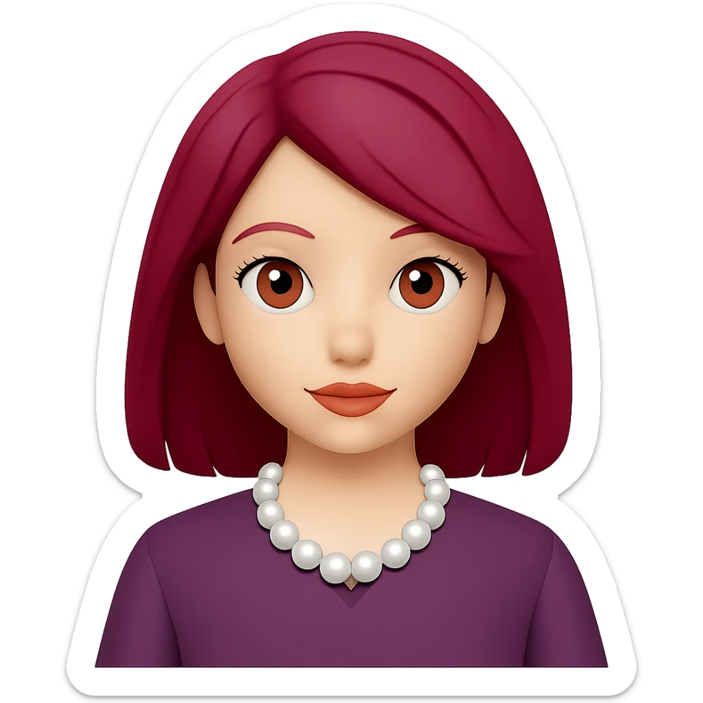 Add a pearl necklace to the girl with burgundy hair in the style of emoji, keeping the emoji style look. sticker