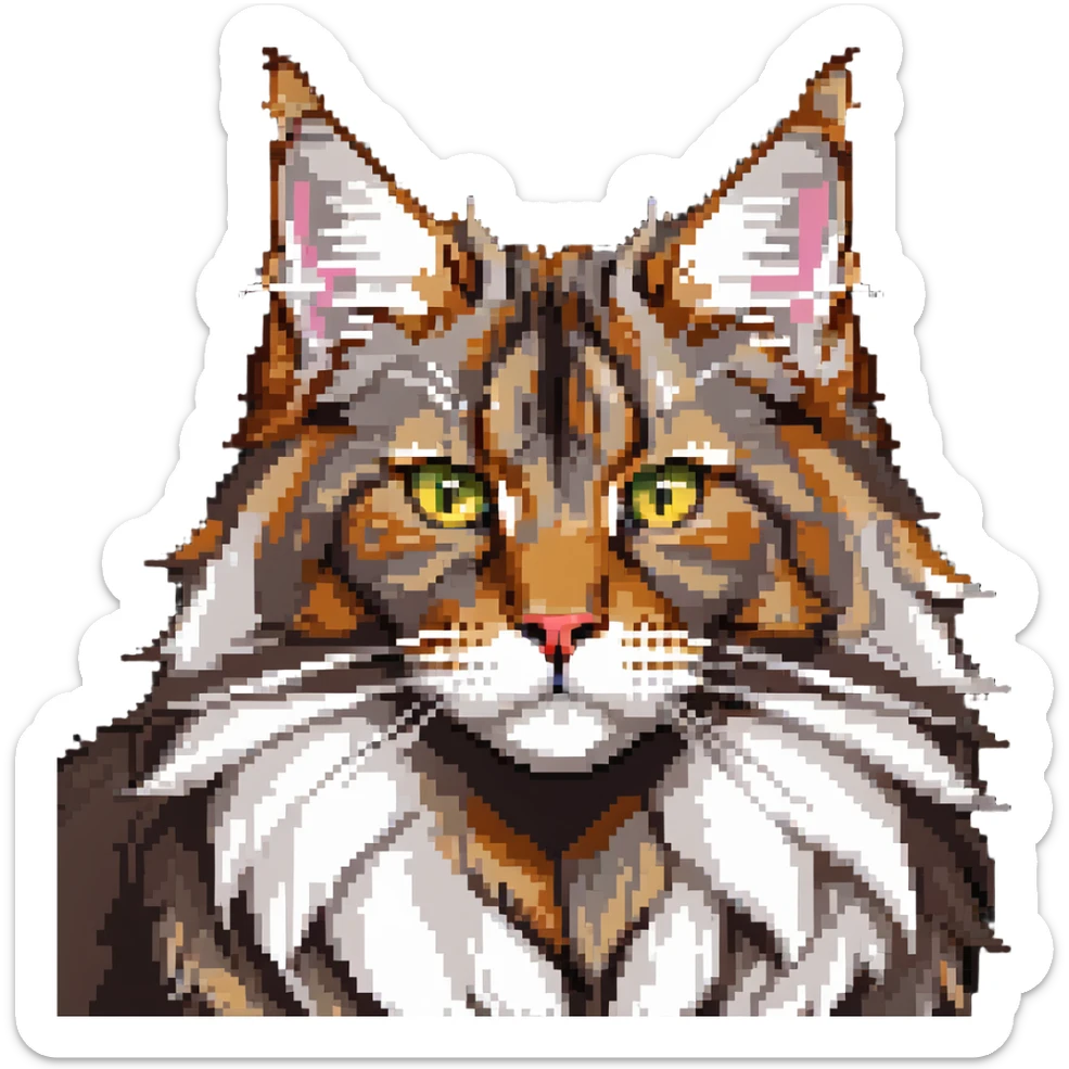 majestic maine coon cat with fluffy fur and fierce but cute face sticker