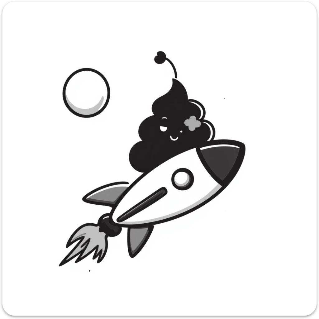 hand-drawn doodle of a turd with lipstick sitting on a rocket with the moon in the background sticker