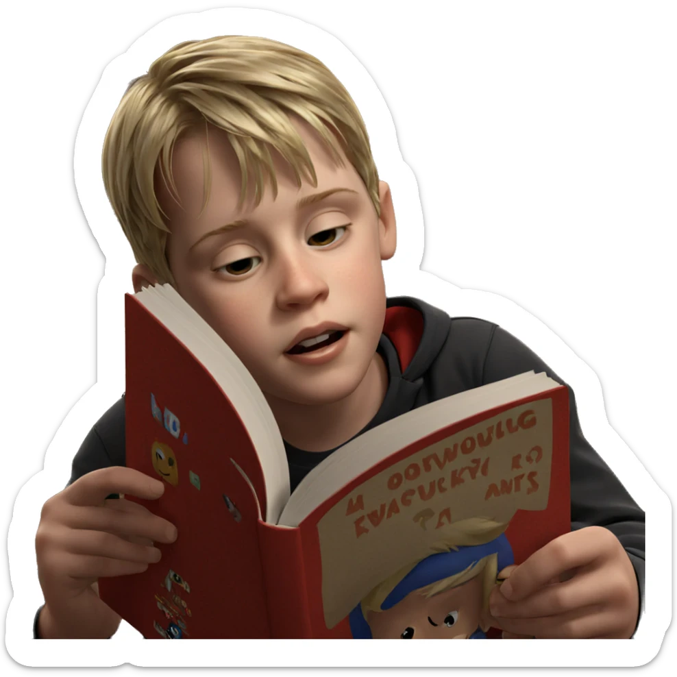 blonde boy reading a book sticker