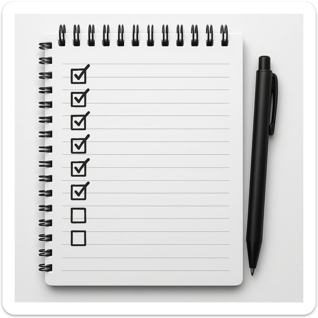 emoji of white spiral notebook with some list on it and a black pen nearby sticker