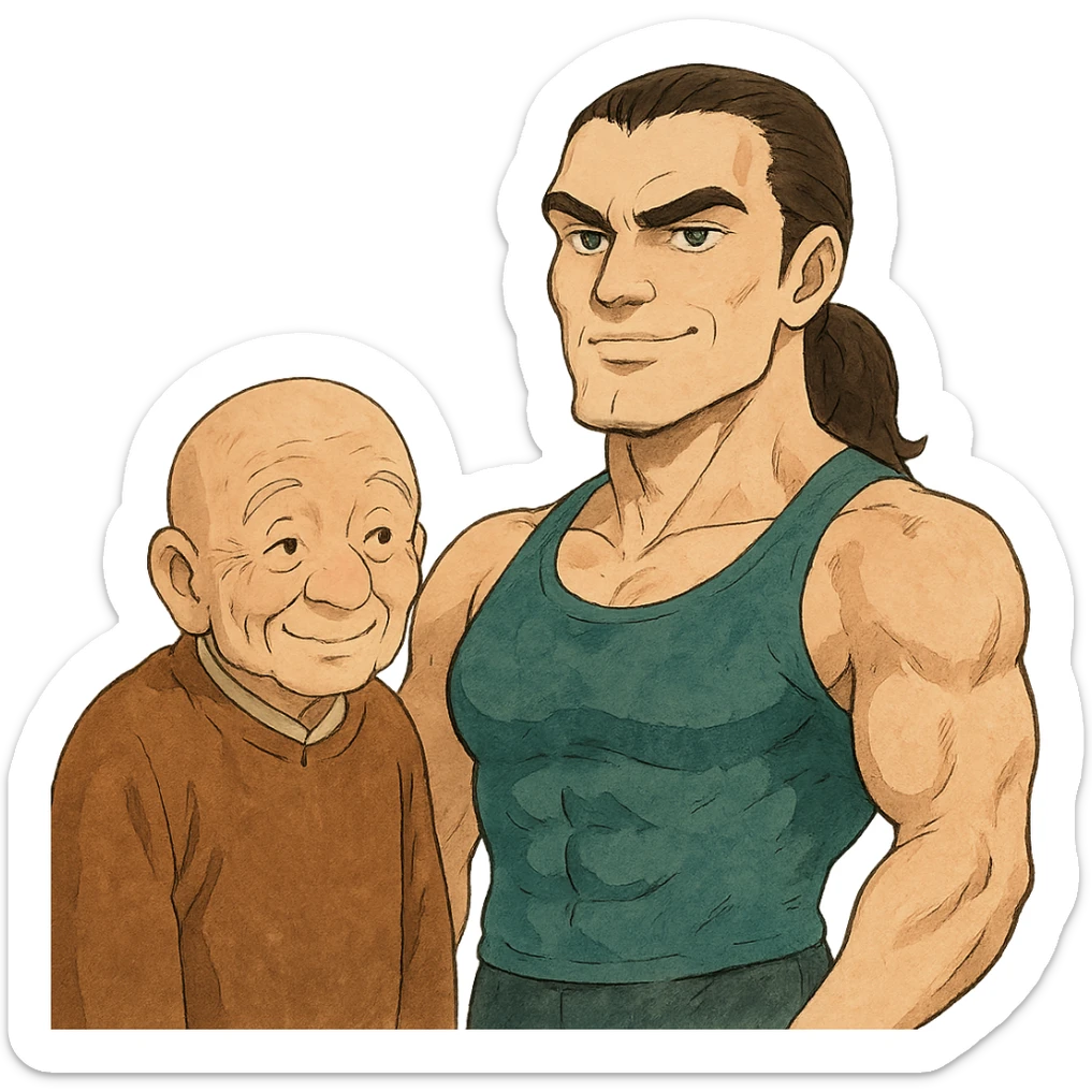 vieux chauve avec une femme musclée au menton gigachad sticker