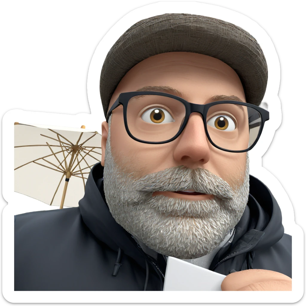 bearded boy with umbrella sticker