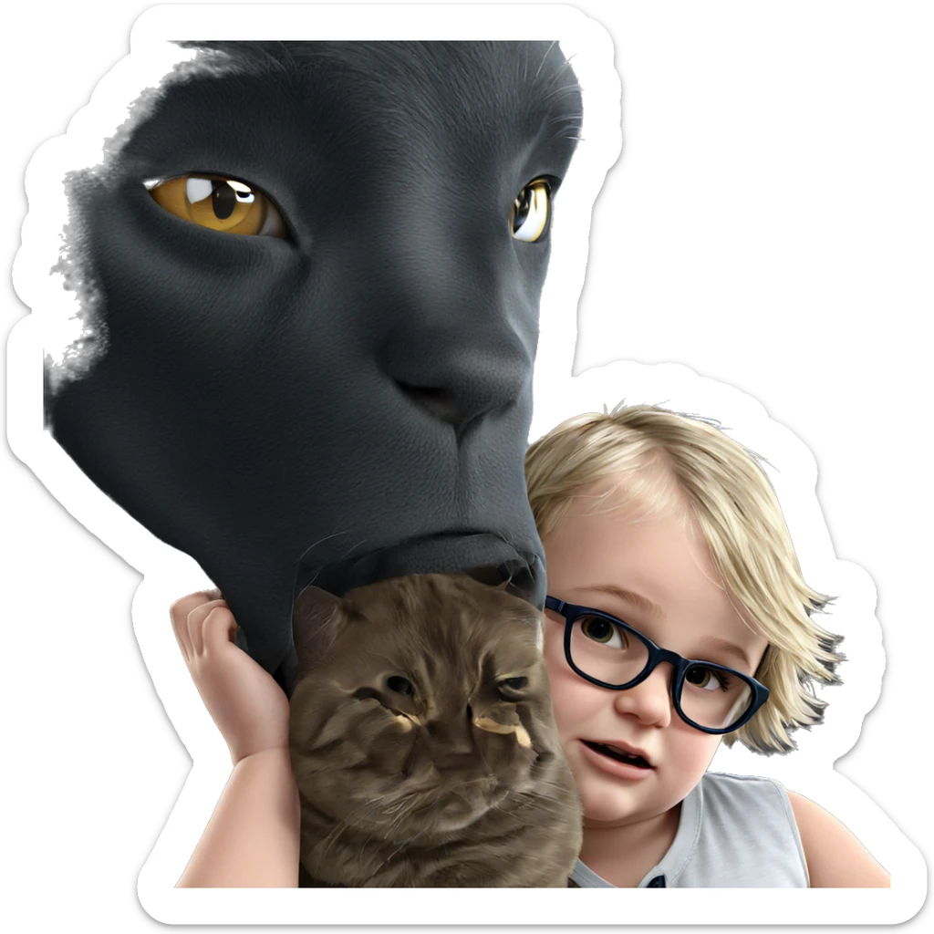 boy with sunglasses and cat sticker