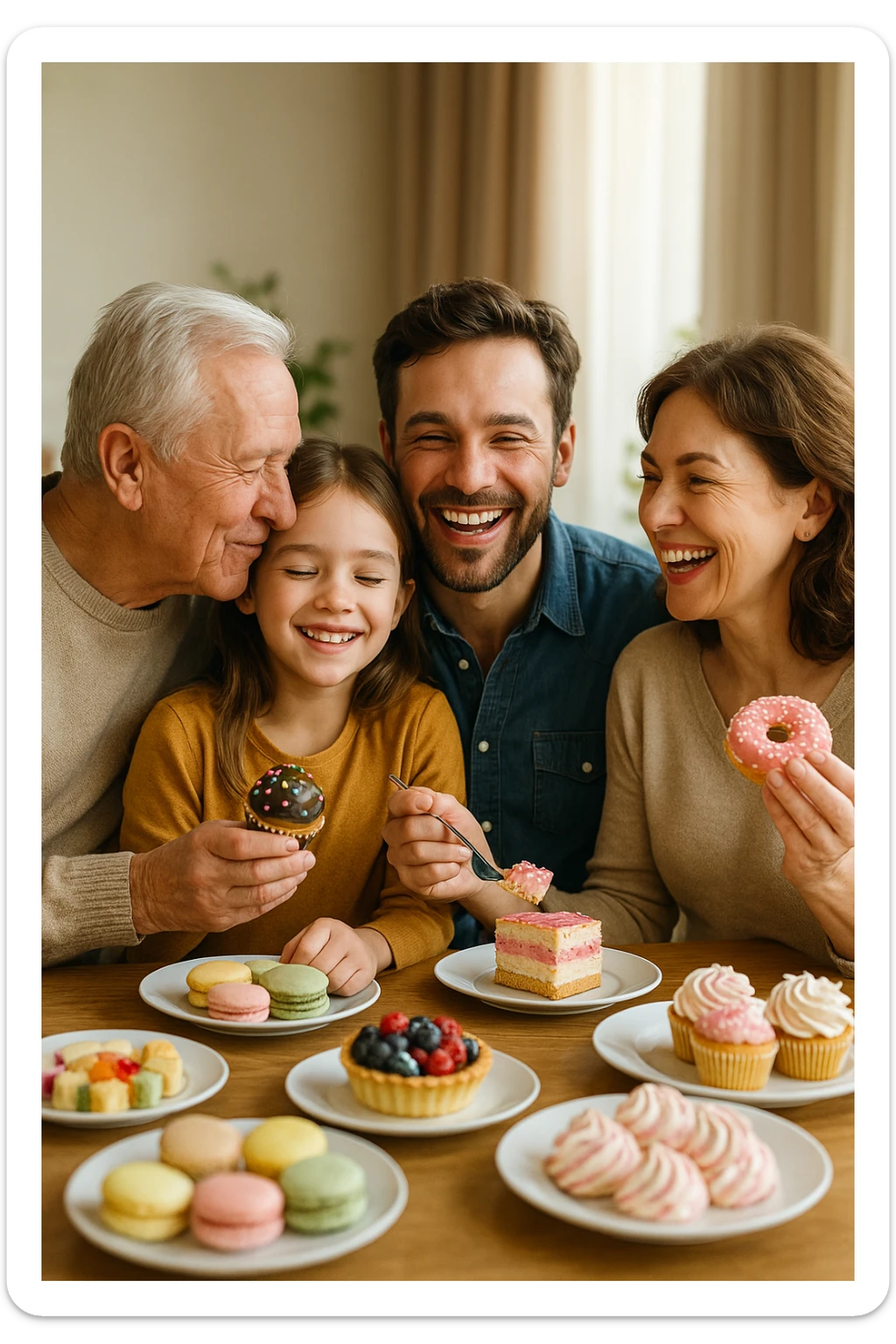 famiglia unita che dà amore e riceve amore e mangiano insieme dolci felici. realistiche sticker