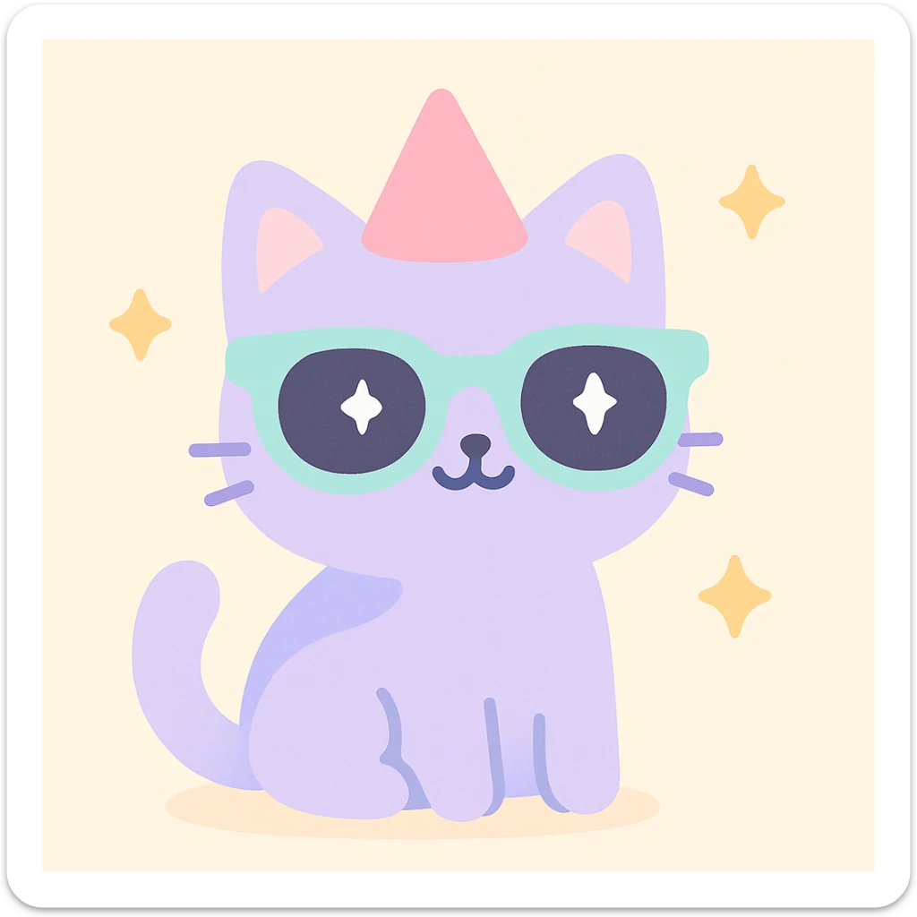 cute animal like a cat or dog wearing a party hat and sunglasses, ready for Friday fun sticker