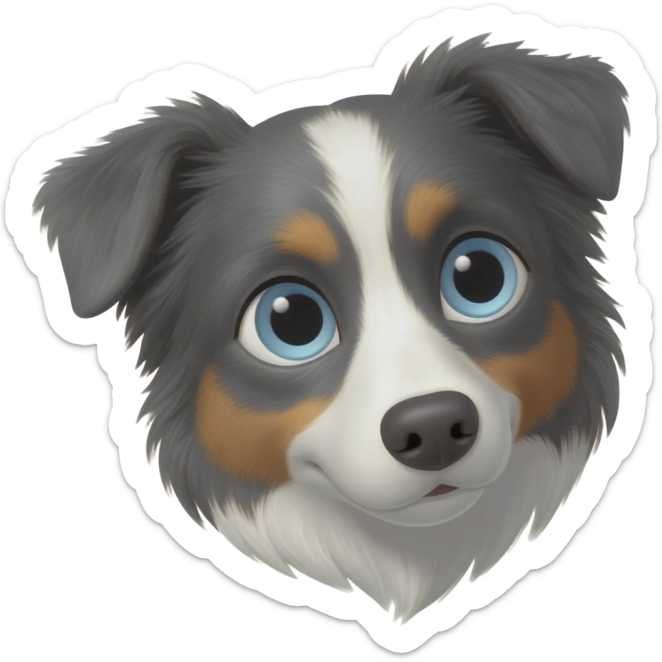Face of senior female working border collie emoji with grey blue eyes tilted head sticker