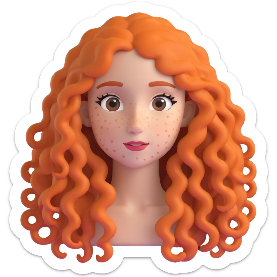 Pretty girl with extremely long curly hair and numerous freckles across her face sticker