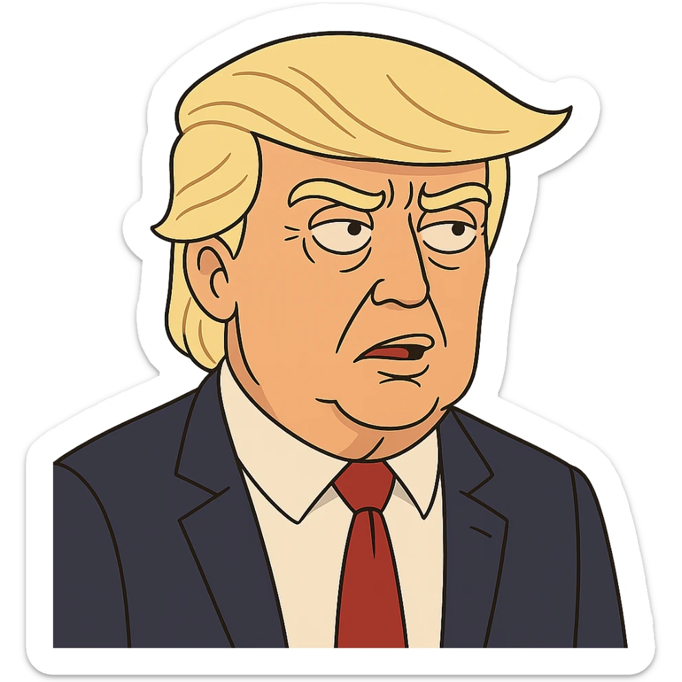 cartoon style portrait of Donald Trump with exaggerated features, no background sticker