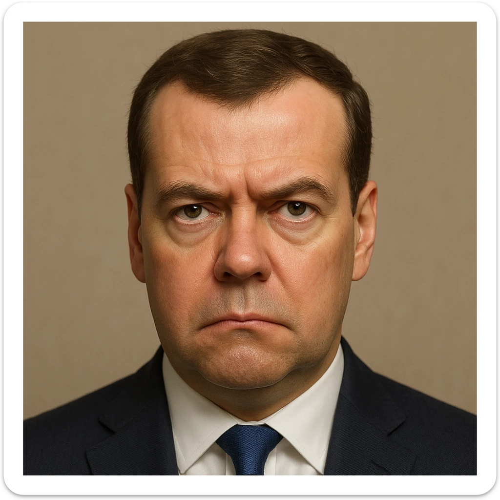 ultra-realistic, maximum detail portrait of Dmitry Medvedev with a stern expression and lifelike facial features in emoji style sticker