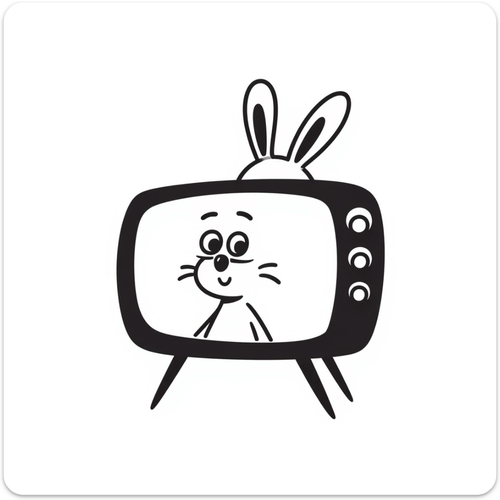 Hand-drawn sketch of an antique television set with rabbit ear antennas sticker