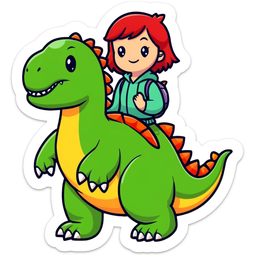 Red-haired girl with a dinosaur tail and animal paws instead of hands and feet sticker