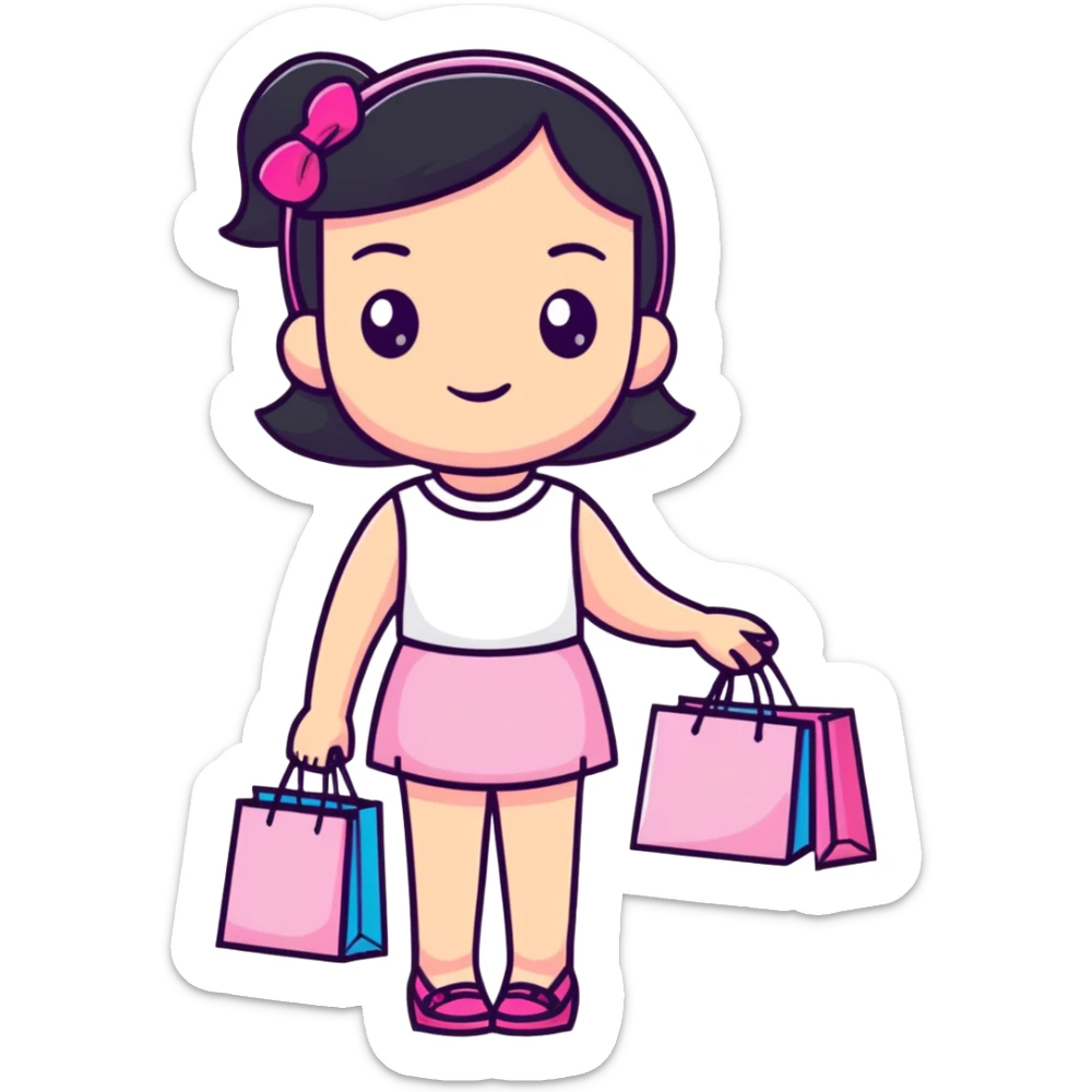 Fashionable girly girl with sparkles, pink accessories, and shopping bags sticker