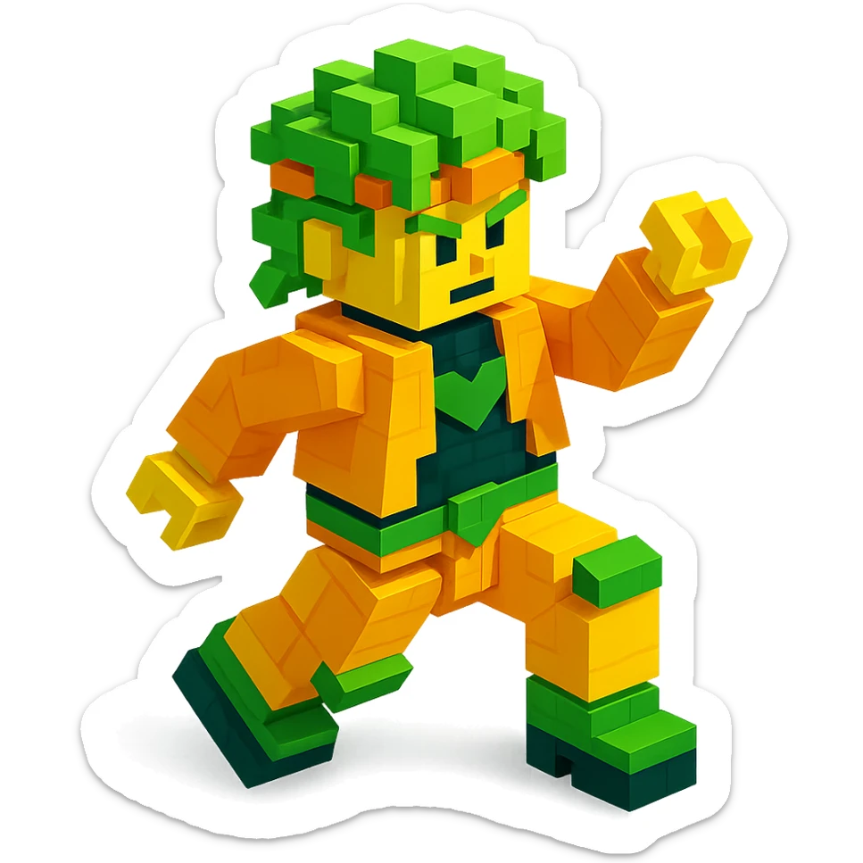 Dio Brando from JoJo's Bizarre Adventure Season 3, as a LEGO minifigure, dramatic pose, blocky LEGO details, bold colors sticker