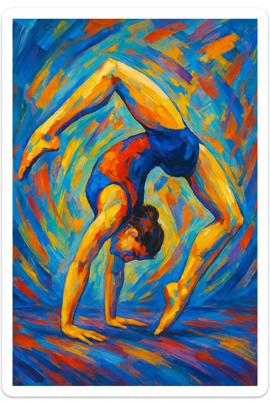 illustration of a person doing gymnastics, style 8, diverse artistic style sticker