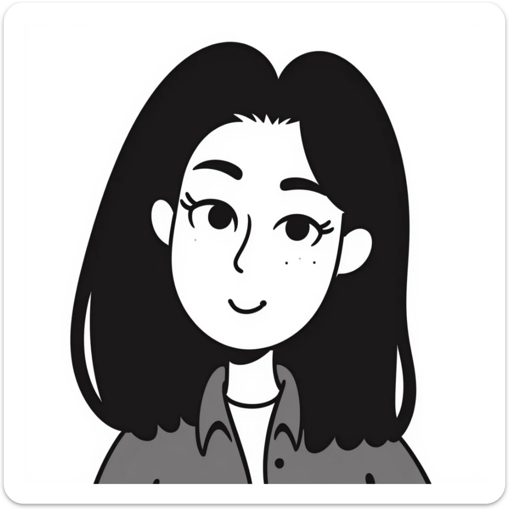 a pretty girl with black hair, fair skin, makeup, and eyeliner, hand drawn doodle style sticker