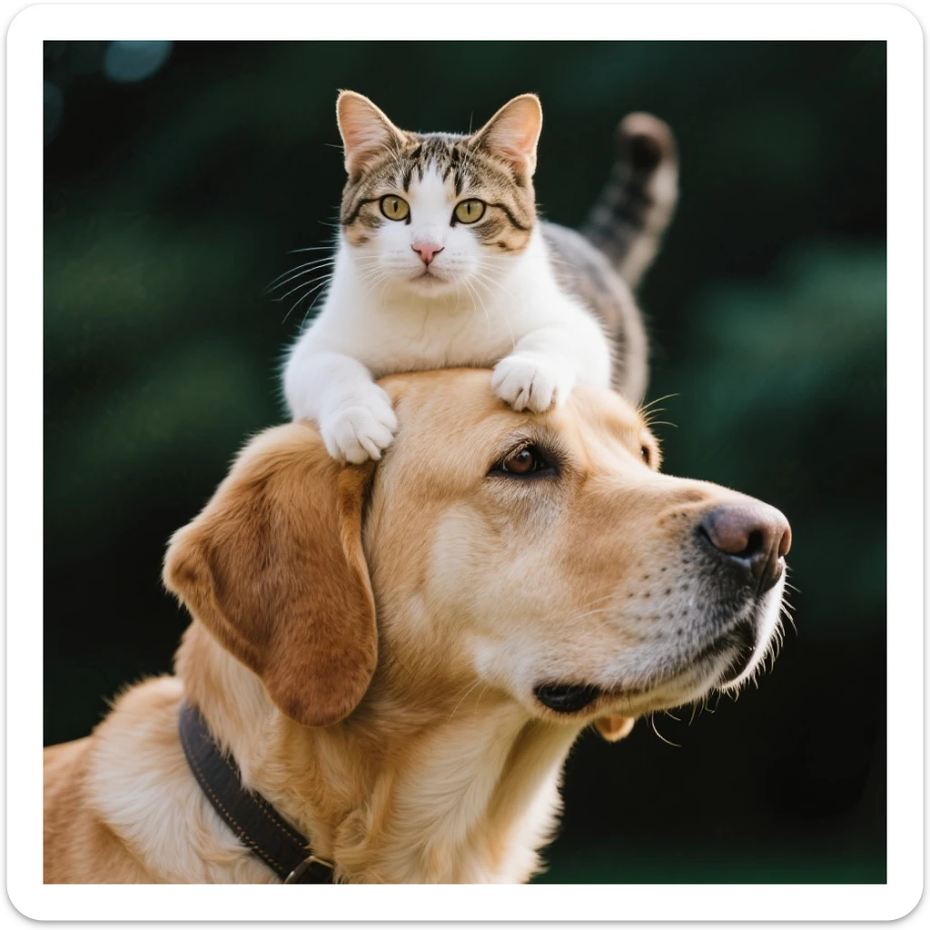 A cat on the head of dog sticker