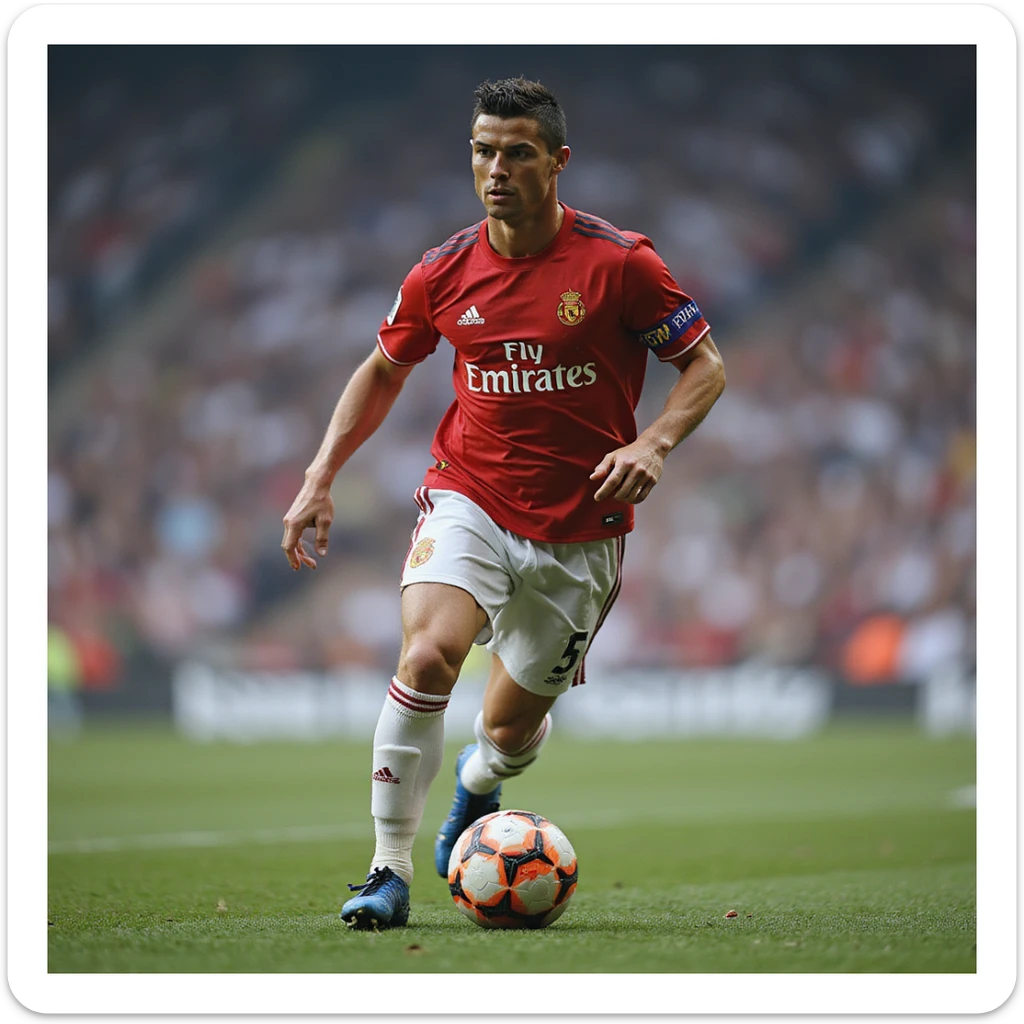 realistic portrait of Cristiano Ronaldo, photorealistic style, action shot, neutral background sticker