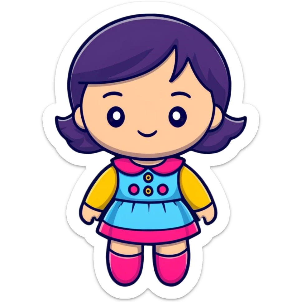 boneca, cute doll, cartoonish sticker style, vibrant colors, bold outlines, no text sticker