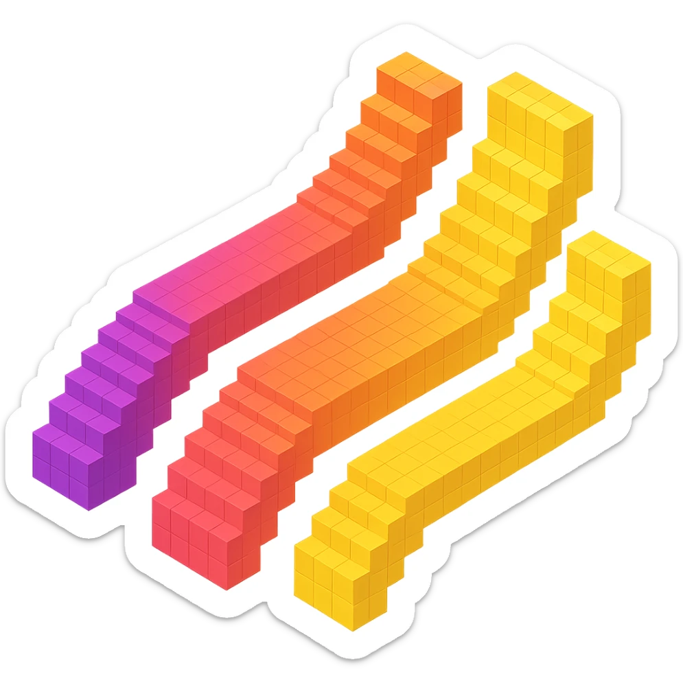 Turn this logo into a voxel and isometric style, keeping the gradient colors and 3D blocky look. sticker
