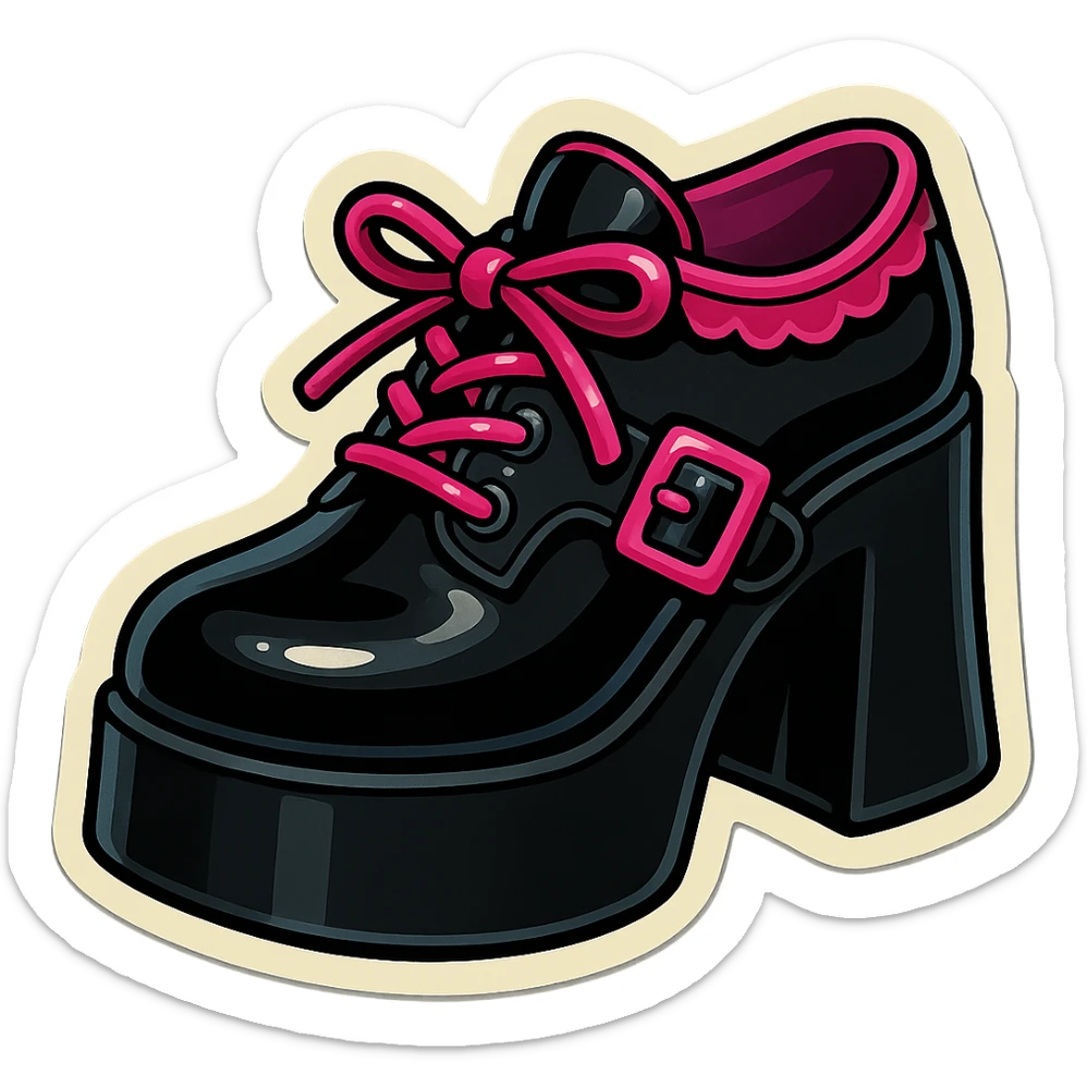 BLACKPINK-inspired gothic shoes, no hearts, playful and stylish, black and pink sticker