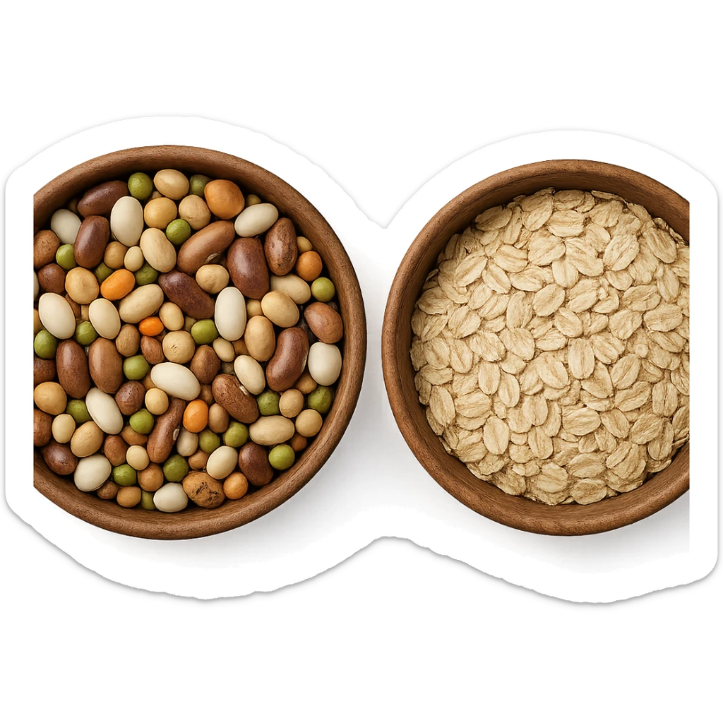 BOWL DI LEGUMI INSIEME A BOWL DI FIOCCHI DI AVENA POGGIATE,  iperrealistico 4k sticker