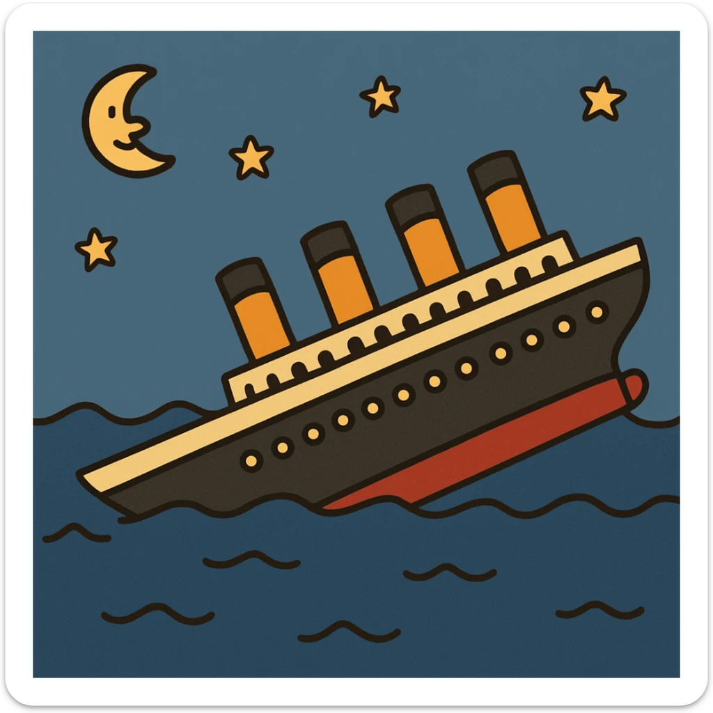 cartoonish gif of the Titanic sinking, playful style, simple colors sticker