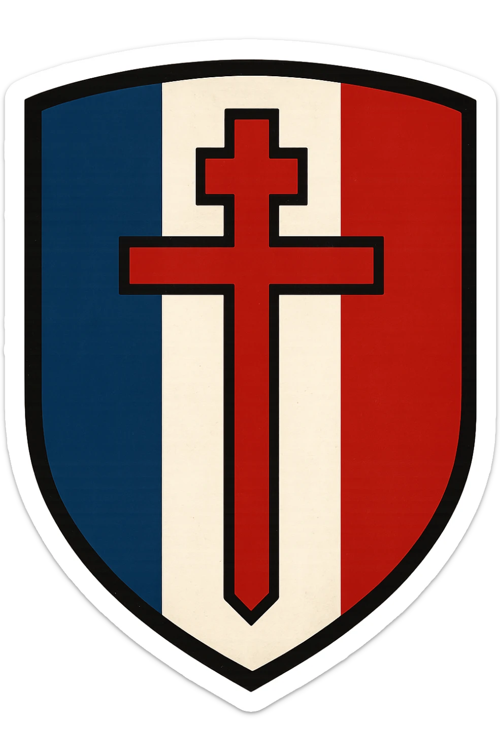 emblem style of the Free France flag with the Cross of Lorraine, colors blue, white, and red sticker