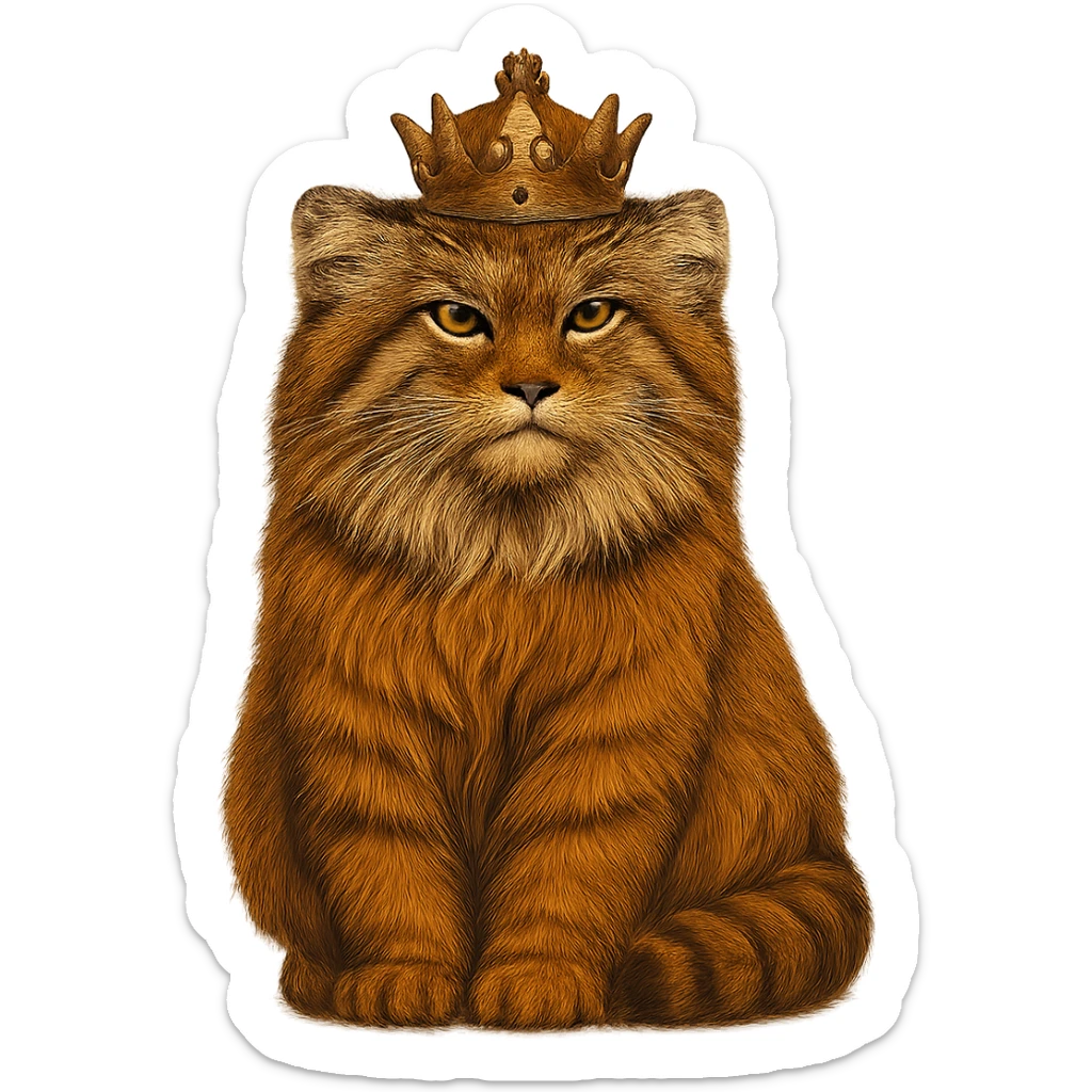 A royal Pallas's cat (Manul) in brown-orange colors, majestic and regal sticker