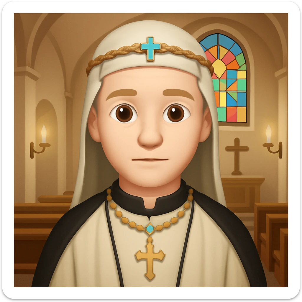Add a church background behind the medieval priest in the style of emoji (apple style emojis). Keep the emoji style look and feel. sticker