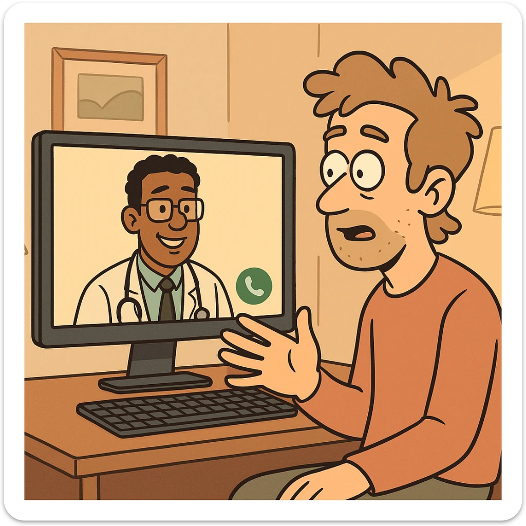 telehealth, video call with doctor, healthcare technology, warm and inviting sticker