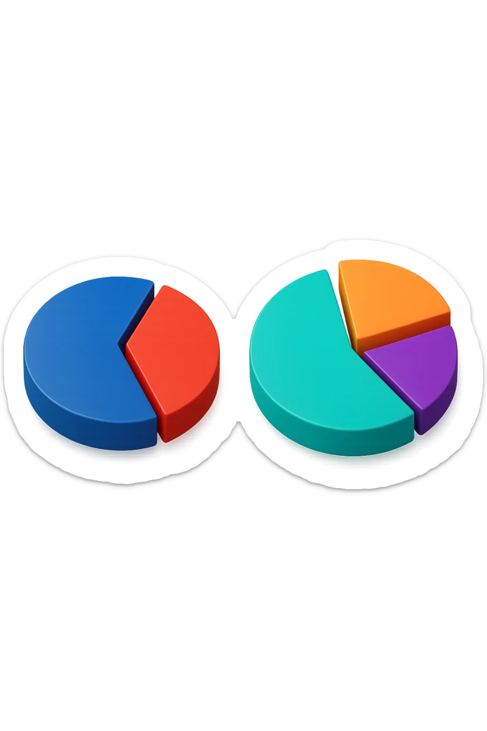 due grafici a torta 3d, uno ha due spicchi e l'altro ne ha 3 sticker