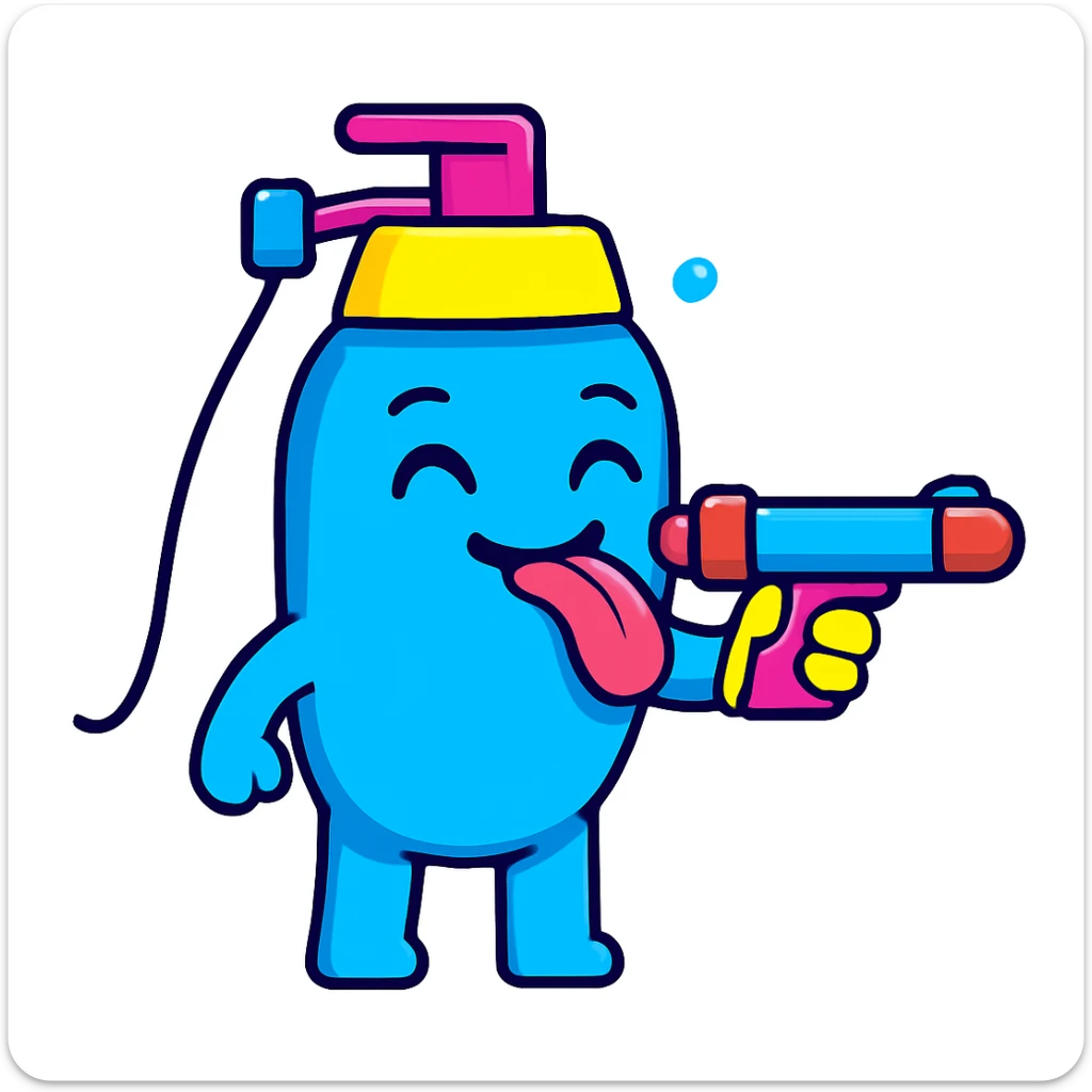 Edit the emoji so it is putting the water gun toward its tongue, keeping the bright and cartoonish style. sticker