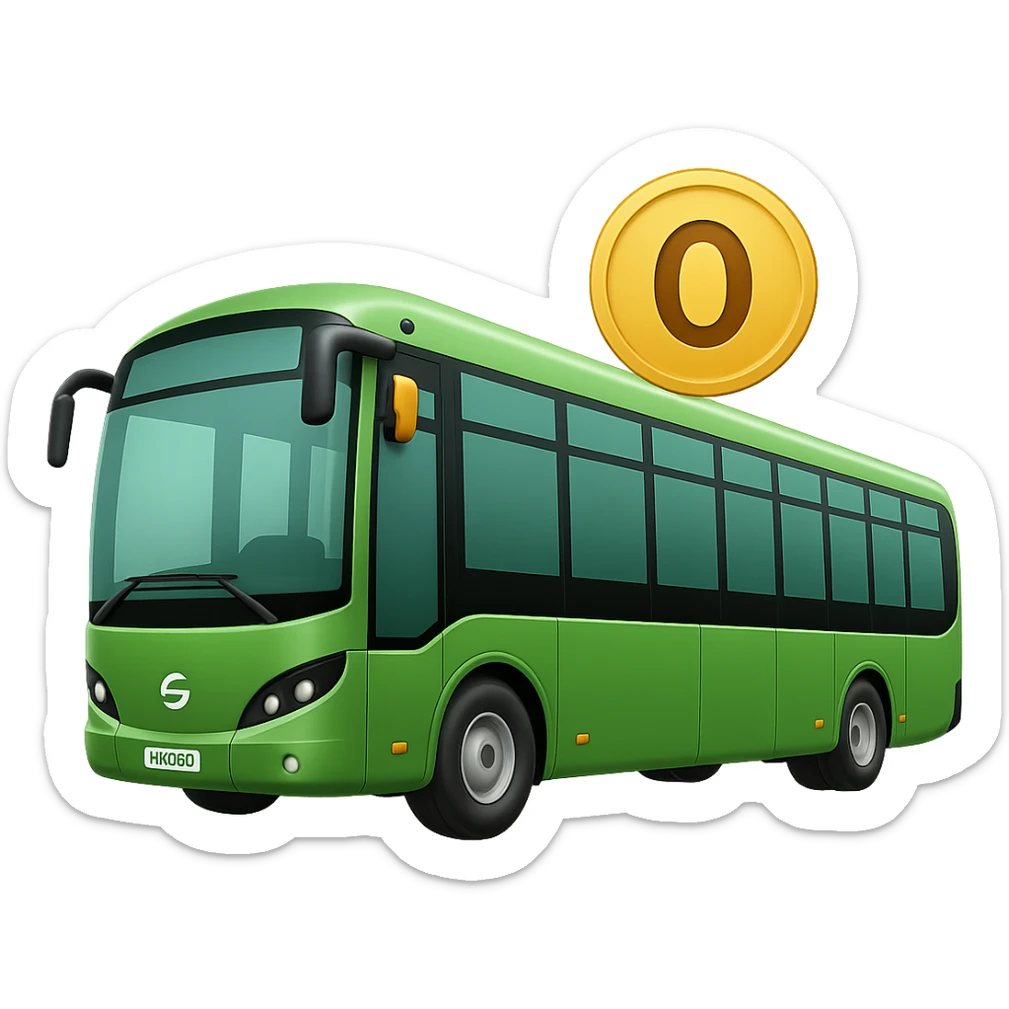 Add a large '0' to the coin on the green electric bus, keeping the Apple emoji style. The style is Apple emoji with transparent background. sticker