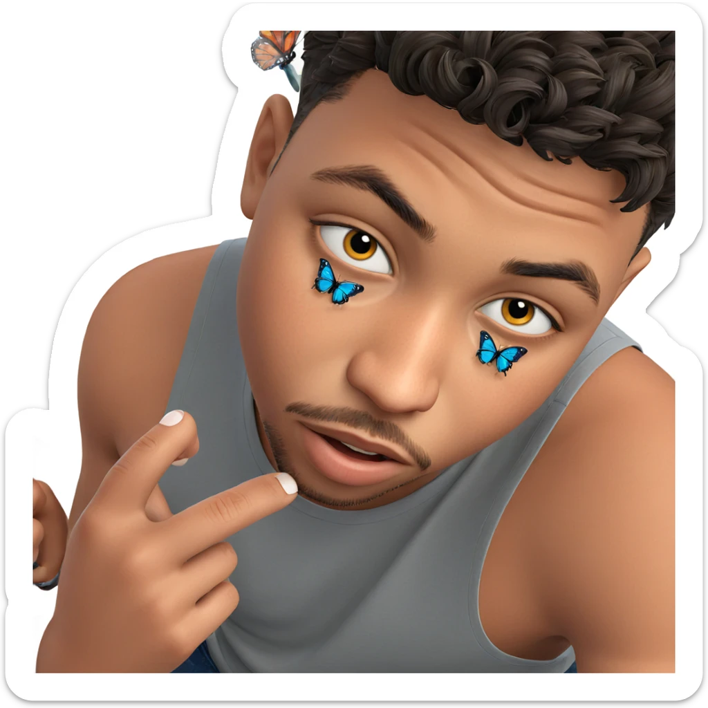 boy with butterfly and bug sticker