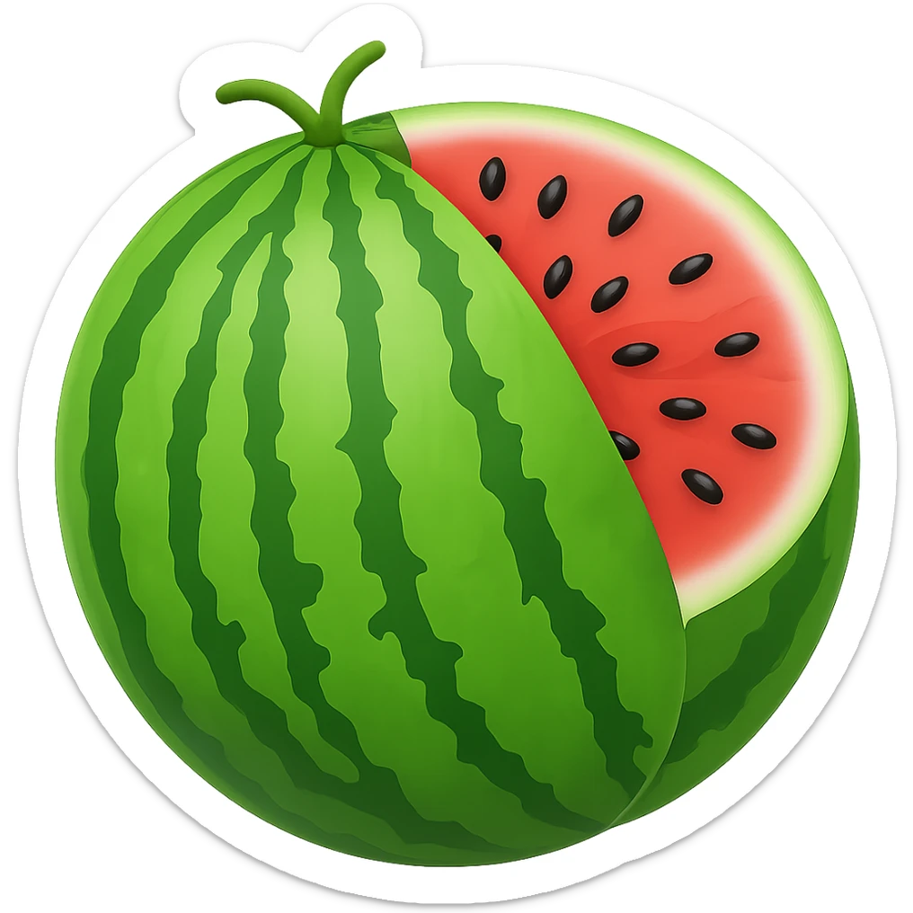 Resize the watermelon emoji to be smaller, targeting a file size of 50-100kb, with no background. sticker