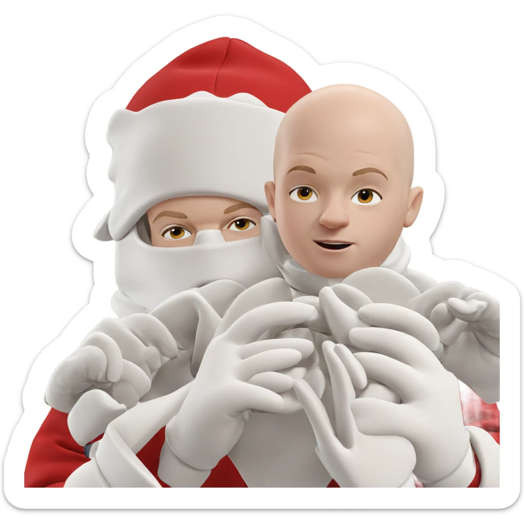 bald boy with gloves hat sticker