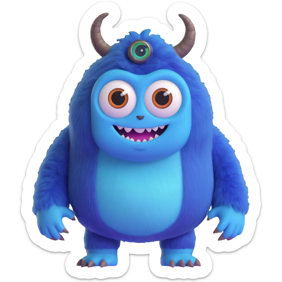 friendly colorful monster with big eyes and fuzzy body like in Monsters Inc sticker