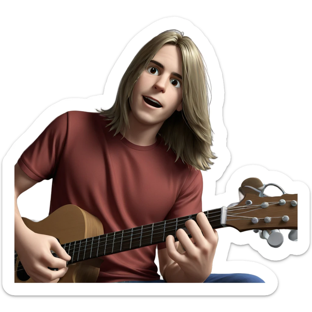 boy with guitar indoors sticker