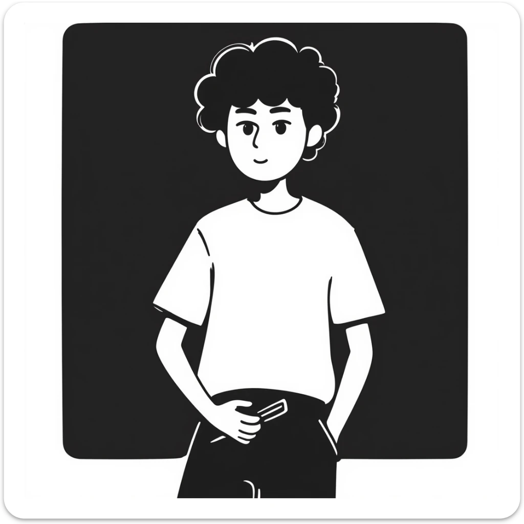 Wasian guy with black curly hair, inspired by Conan Gray sticker