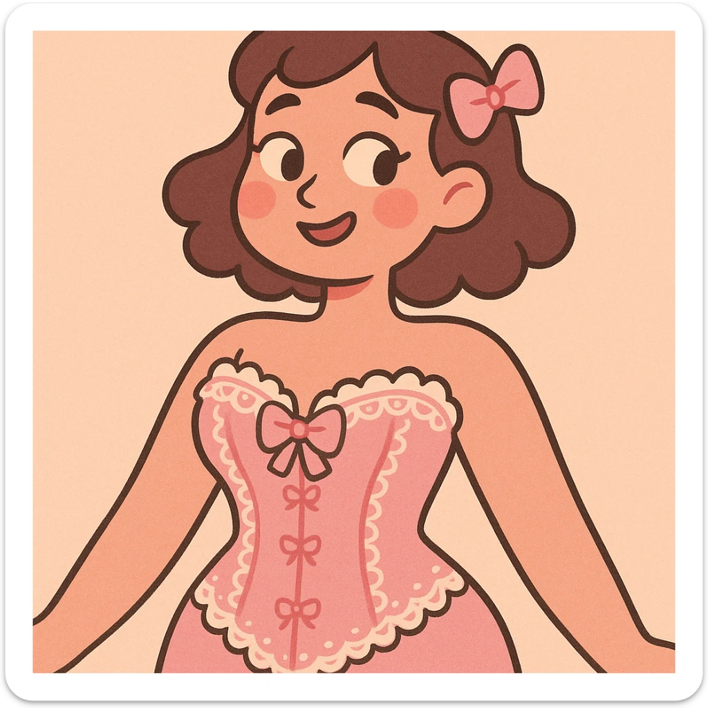 a pink lacey coquette corset, vintage-inspired, with intricate lace and bows, soft pastel style sticker