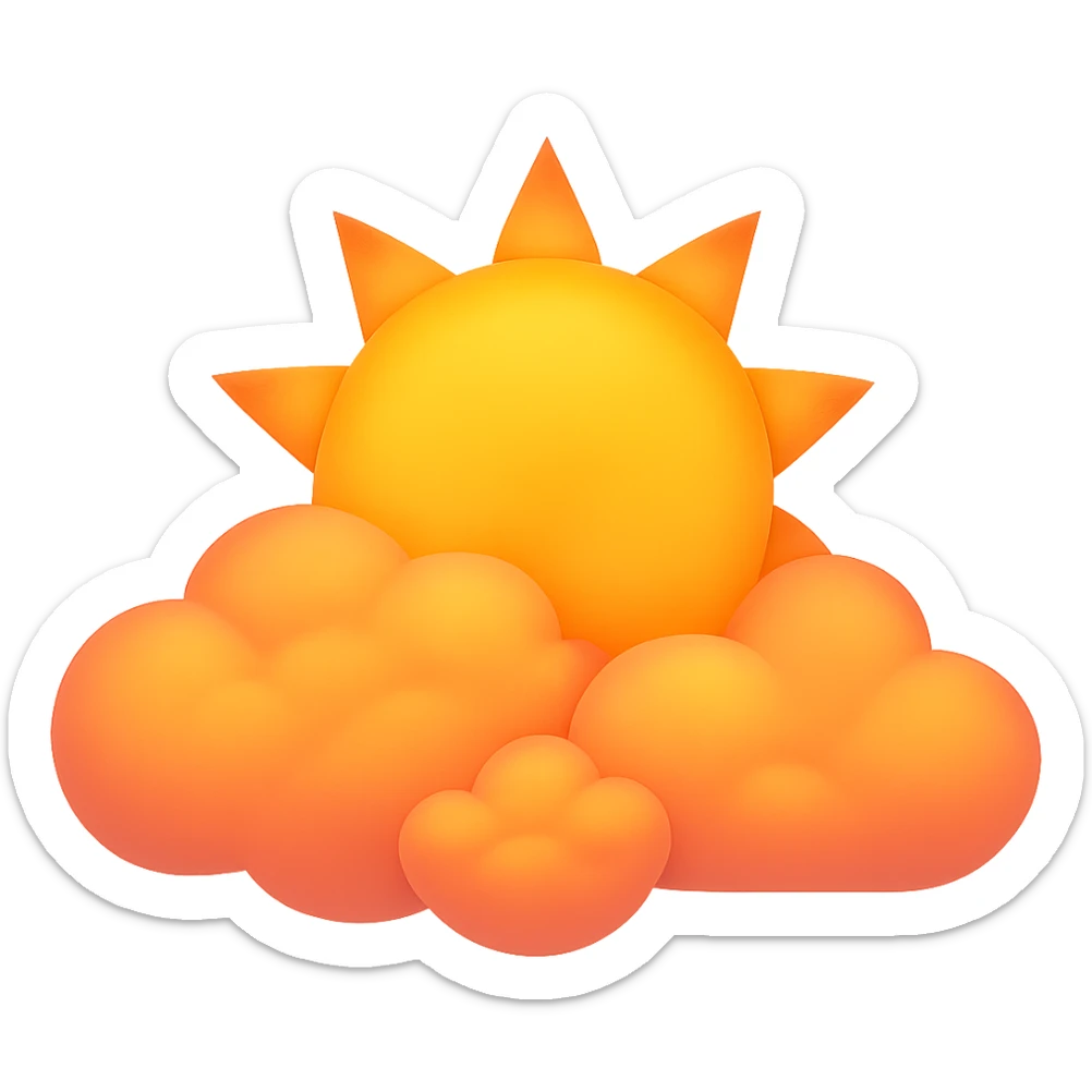Edit the image to show sunrise colors in the clouds and sun, no face, in emoji style. Remove the background. The style should resemble emoji style with bright and warm sunrise colors in the clouds and sun. sticker