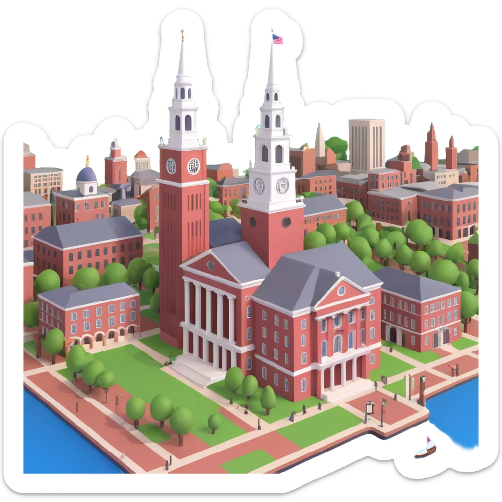 cinematic, realistic emoji of City of Boston landmarks including Faneuil Hall, Massachusetts State House, Prudential Center, tower of Old North Church, and Boston Harbor shore, featuring majestic ornate architecture, lifelike detail, bright lighting, accurate colors sticker