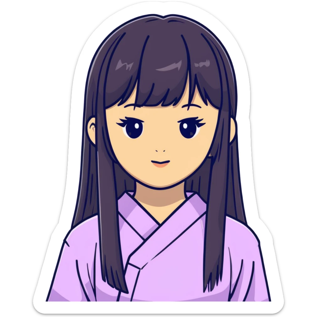 Cute Japanese girl with straight bangs and long straight hair sticker