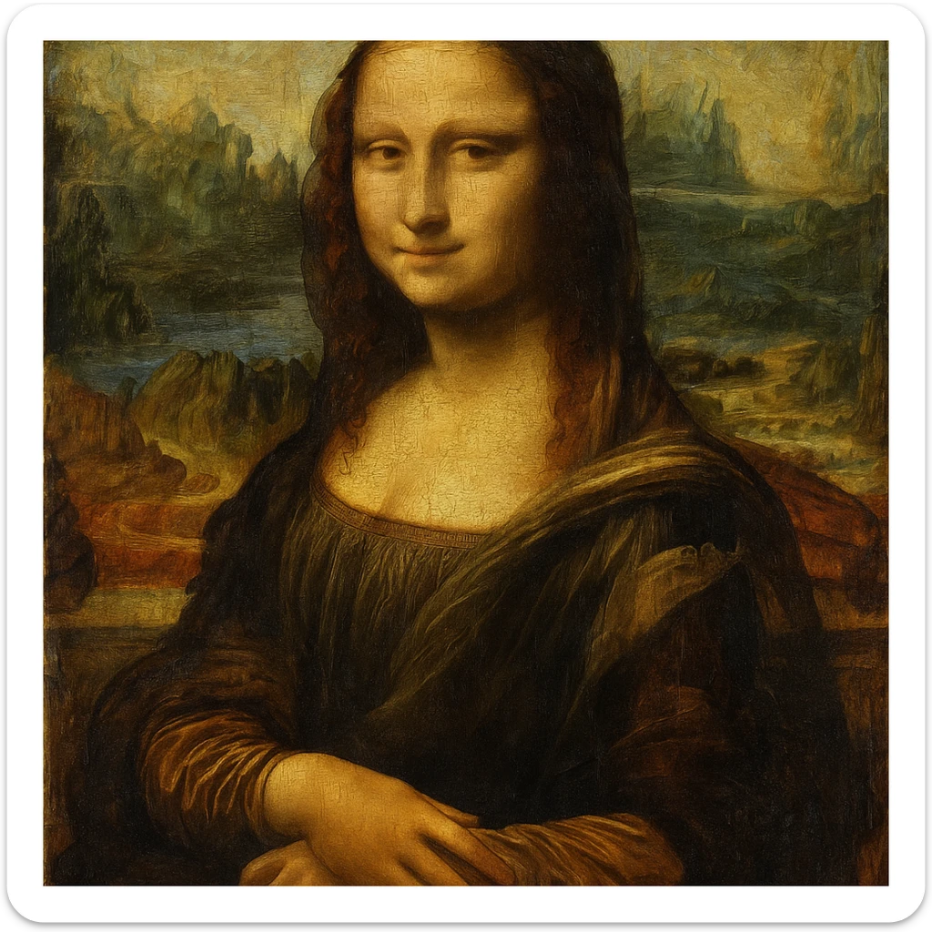 Mona Lisa in an oil painting style, rich textures and brushstrokes, classic and elegant sticker